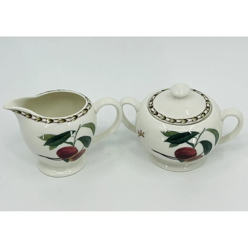 Queen's Hookers Fruit Creamer Pitcher and Sugar Bowl with Lid Set Bone China